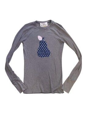 Vintage Scrapbook Thermal Top Small Gray Waffle Knit Pear USA Cute